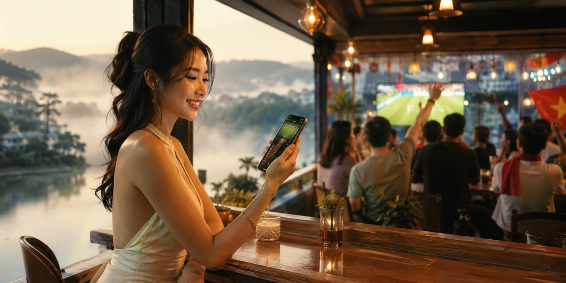 Người dùng trải nghiệm casino trên điện thoại di động trong không khí lễ hội tại Đà Lạt