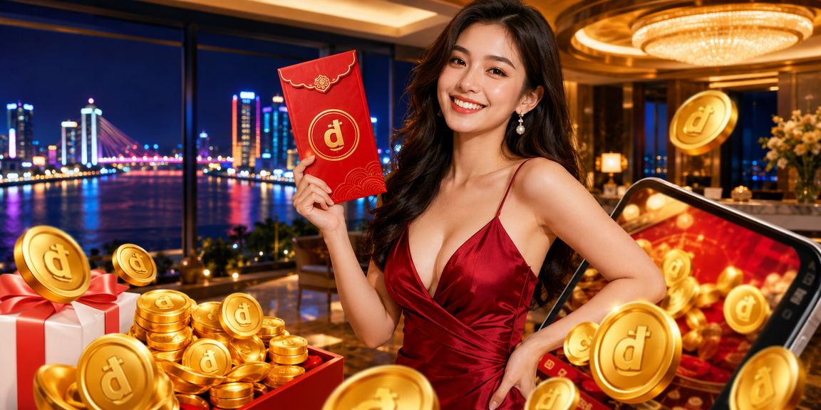 Thiếu nữ Đà Nẵng cầm phong bì đỏ mừng ưu đãi voucher trực tuyến