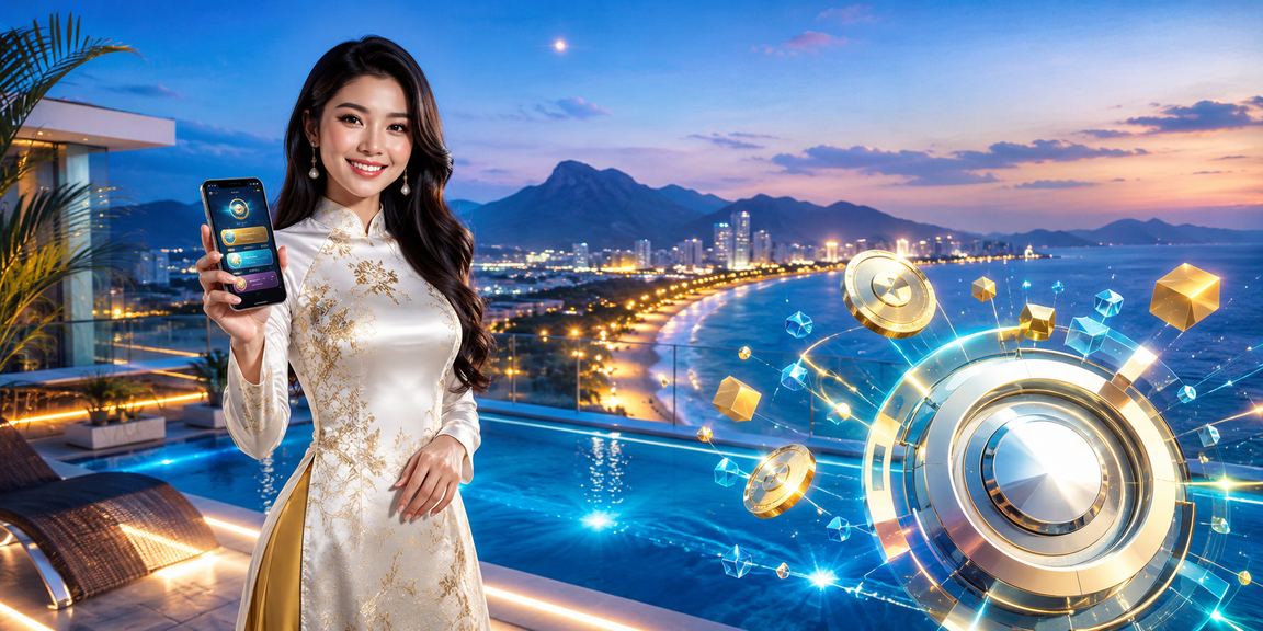 Người dùng tại Quy Nhơn với trang phục áo dài truyền thống và ứng dụng casino trên điện thoại